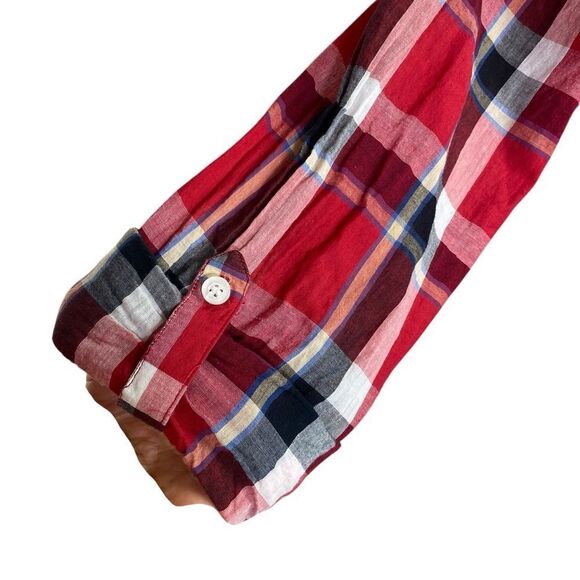 Red Plaid Button-Up Sheer shirt sz L Poetry - Picture 5 of 8